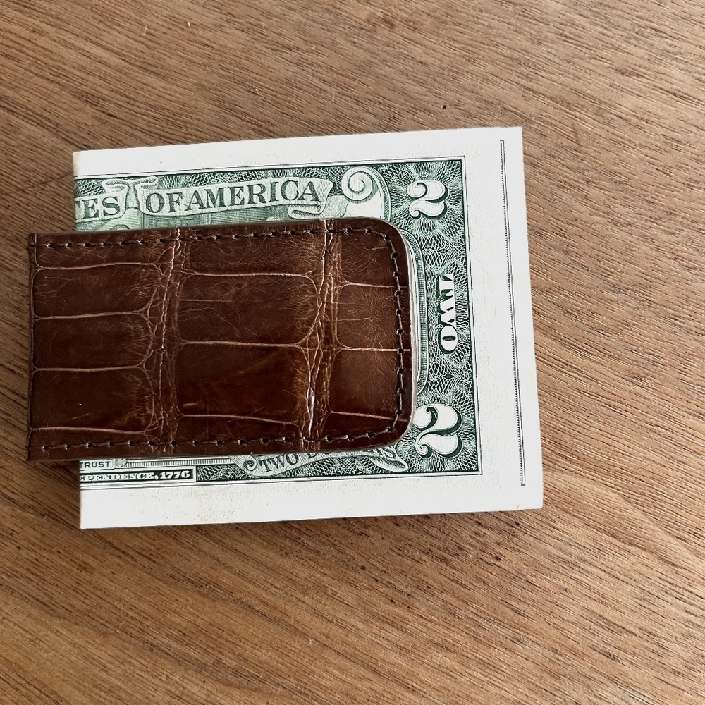 Magnetic Money Clip in Tan/Brown Classic Genuine Alligator